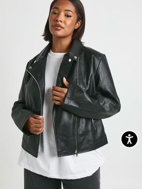 Boohoo Plus Black Faux Leather Biker Jacket